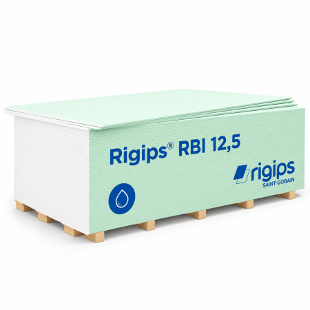 Placa gips-carton rezistenta la umiditate Rigips RBI, tip H2, 12.5 x 1200 x 2600 mm